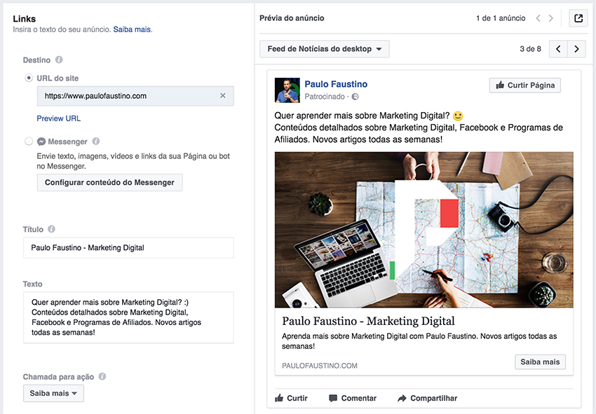 Create ad and copy to ad on Facebook